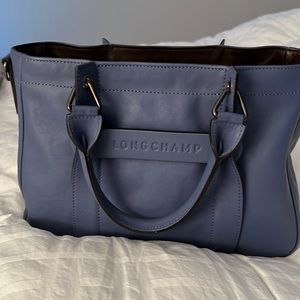 Longchamp blue leather hand bag with long crossbody strap